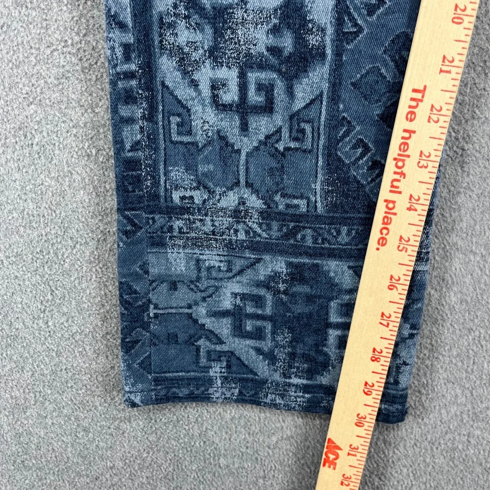Lauren Ralph Lauren Straight Pants Women 12 Blue Southwestern Tribal Print Denim